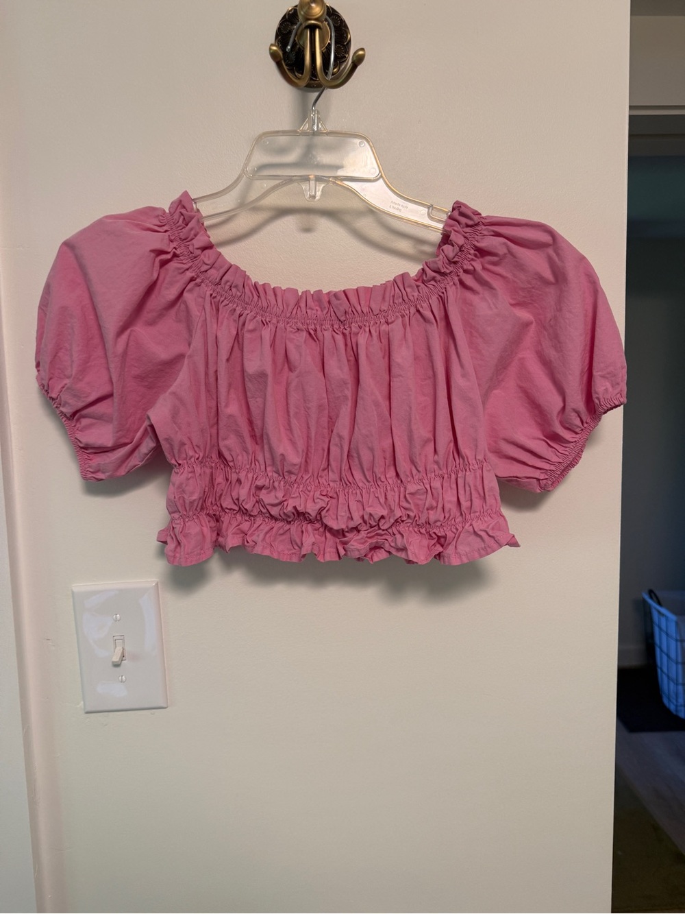 Zara Pink Smocked Puff-Sleeve Crop Top